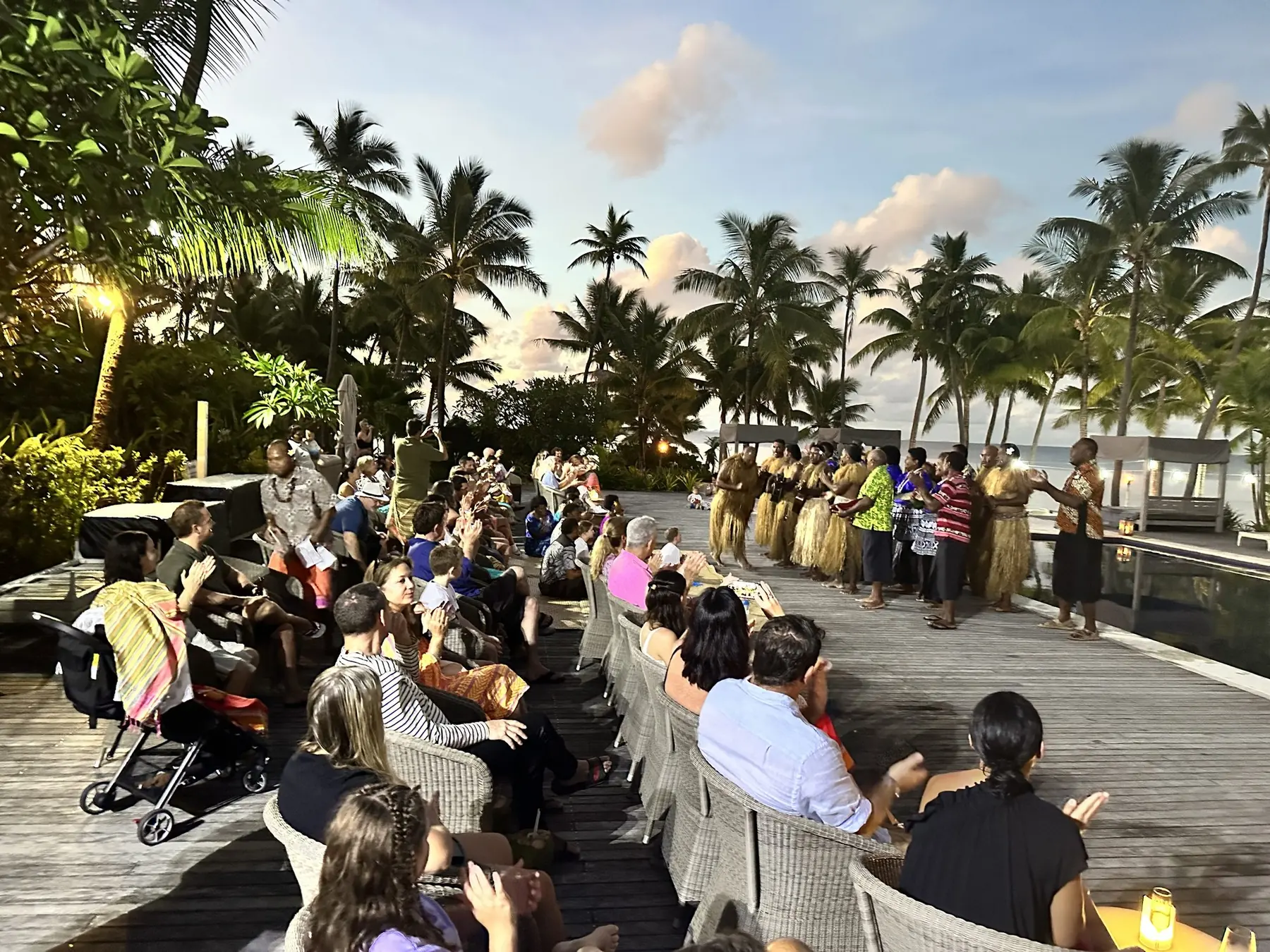 Traditional Fijian meke performance at Vomo Island
