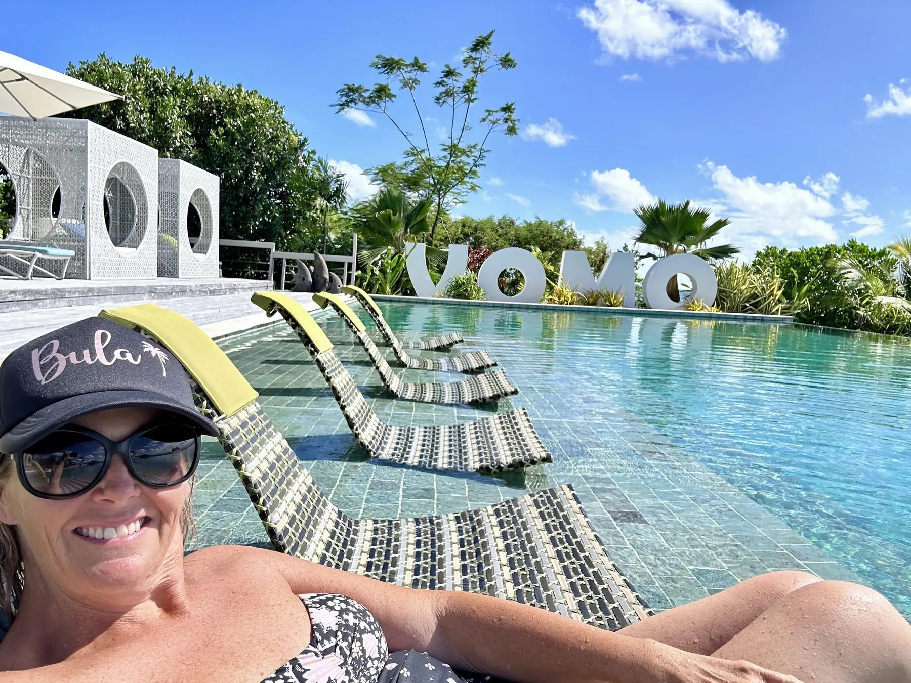 Resort pool overlooking the ocean at Vomo Island, Fiji
